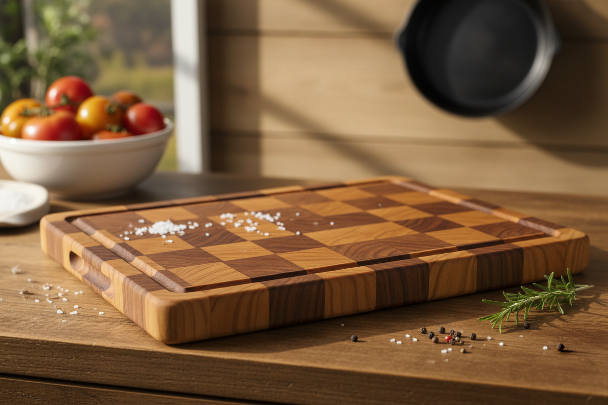 Handcrafted wooden cutting board with natural wood grain